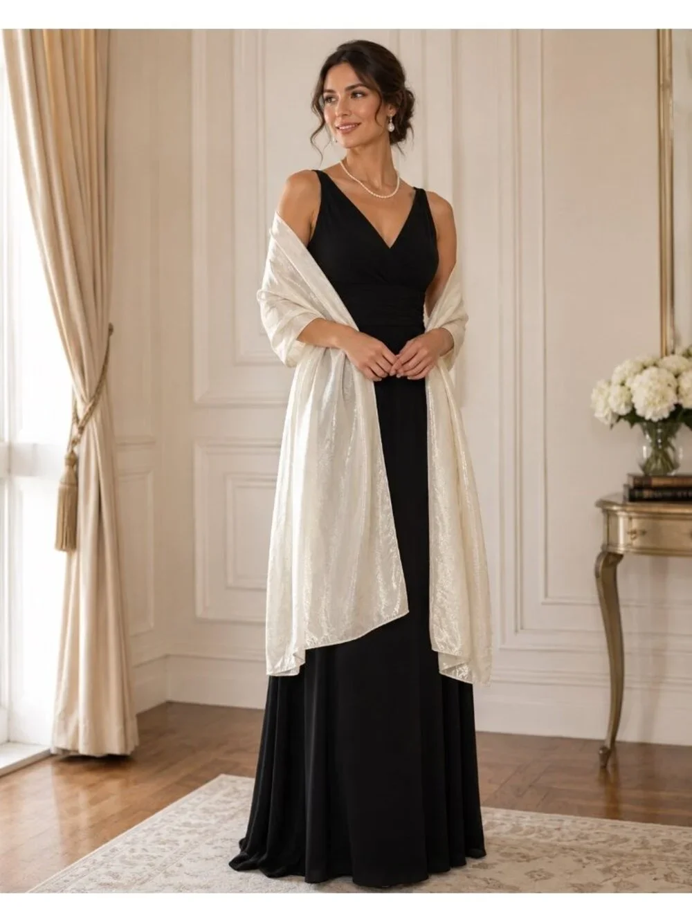 Jessica McClintock Ivory Shimmer Bridal Evening Shawl Wrap Stole Scarf 17x83